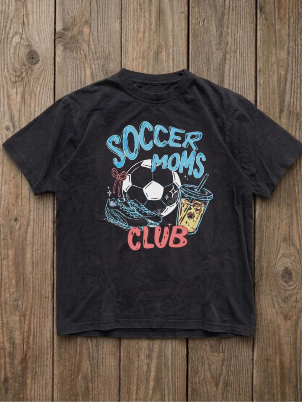 Soccer Moms Club Graphic Tee - Black with Blue & Pink Print